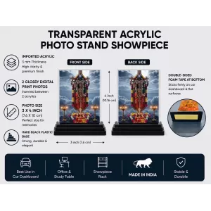 Lortd Tirupati Acrylic Car Dashboard Showpiece | Double-Sided Lortd Tirupati Photo Stand | 3 X 4 Inch Photo | Transparent Acrylic Frame With Black Base | Car Dashboard, Office & Table Decor (F72257)