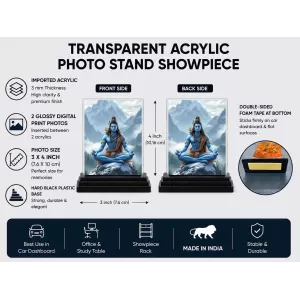 Shiva Acrylic Car Dashboard Showpiece | Double-Sided Shiva Photo Stand | 3 X 4 Inch Photo | Transparent Acrylic Frame With Black Base | Car Dashboard, Office & Table Decor (F72266)