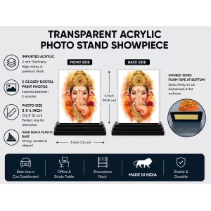 Ganesha Acrylic Car Dashboard Showpiece | Double-Sided Ganesha Photo Stand | 3 X 4 Inch Photo | Transparent Acrylic Frame With Black Base | Car Dashboard, Office & Table Decor (F72270) Ganesha Acrylic Car Dashboard Showpiece | Double-Sided Ganesha Photo Stand | 3 X 4 Inch Photo | Transparent Acrylic Frame With Black Base | Car Dashboard, Office & Table Decor (F72270)