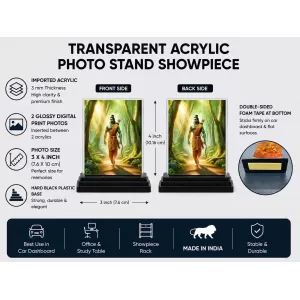 Ram Acrylic Car Dashboard Showpiece | Double-Sided Ram Photo Stand | 3 X 4 Inch Photo | Transparent Acrylic Frame With Black Base | Car Dashboard, Office & Table Decor (F72289) Ram Acrylic Car Dashboard Showpiece | Double-Sided Ram Photo Stand | 3 X 4 Inch Photo | Transparent Acrylic Frame With Black Base | Car Dashboard, Office & Table Decor (F72289)