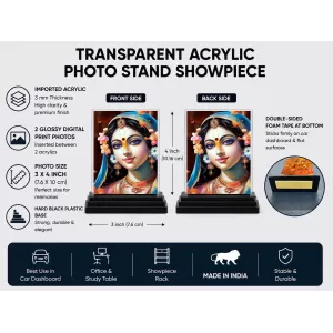 Radha Acrylic Car Dashboard Showpiece | Double-Sided Radha Photo Stand | 3 X 4 Inch Photo | Transparent Acrylic Frame With Black Base | Car Dashboard, Office & Table Decor (F72334) Radha Acrylic Car Dashboard Showpiece | Double-Sided Radha Photo Stand | 3 X 4 Inch Photo | Transparent Acrylic Frame With Black Base | Car Dashboard, Office & Table Decor (F72334)