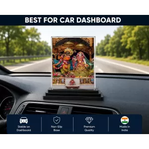 Hindu Deity Acrylic Car Dashboard Showpiece | Double-Sided Hindu Deity Photo Stand | 3 X 4 Inch Photo | Transparent Acrylic Frame With Black Base | Car Dashboard, Office & Table Decor (F70226)