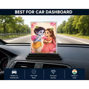 Hindu Deity Acrylic Car Dashboard Showpiece | Double-Sided Hindu Deity Photo Stand | 3 X 4 Inch Photo | Transparent Acrylic Frame With Black Base | Car Dashboard, Office & Table Decor (F70238)