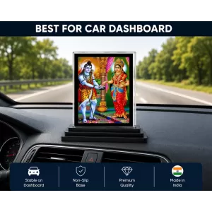 Annapurna Acrylic Car Dashboard Showpiece | Double-Sided Annapurna Photo Stand | 3 X 4 Inch Photo | Transparent Acrylic Frame With Black Base | Car Dashboard, Office & Table Decor (F70241)