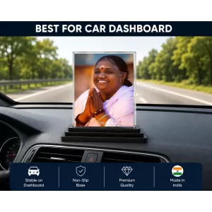 Annapurna Acrylic Car Dashboard Showpiece | Double-Sided Annapurna Photo Stand | 3 X 4 Inch Photo | Transparent Acrylic Frame With Black Base | Car Dashboard, Office & Table Decor (F70246)