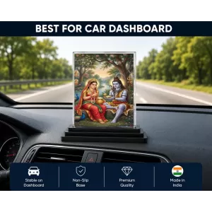 Annapurna Acrylic Car Dashboard Showpiece | Double-Sided Annapurna Photo Stand | 3 X 4 Inch Photo | Transparent Acrylic Frame With Black Base | Car Dashboard, Office & Table Decor (F70248)