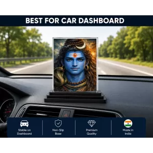 Shiva Acrylic Car Dashboard Showpiece | Double-Sided Shiva Photo Stand | 3 X 4 Inch Photo | Transparent Acrylic Frame With Black Base | Car Dashboard, Office & Table Decor (F70262)