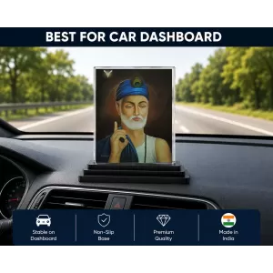 Sant Kabir Das Acrylic Car Dashboard Showpiece | Double-Sided Sant Kabir Das Photo Stand | 3 X 4 Inch Photo | Transparent Acrylic Frame With Black Base | Car Dashboard, Office & Table Decor (F70269)