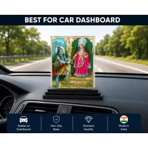 Annapurna Acrylic Car Dashboard Showpiece | Double-Sided Annapurna Photo Stand | 3 X 4 Inch Photo | Transparent Acrylic Frame With Black Base | Car Dashboard, Office & Table Decor (F70271)
