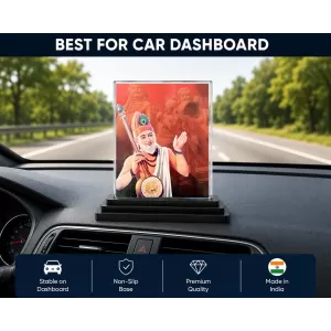 Sant Kabir Das Acrylic Car Dashboard Showpiece | Double-Sided Sant Kabir Das Photo Stand | 3 X 4 Inch Photo | Transparent Acrylic Frame With Black Base | Car Dashboard, Office & Table Decor (F70279)