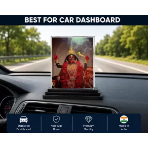 Hindu Deity Acrylic Car Dashboard Showpiece | Double-Sided Hindu Deity Photo Stand | 3 X 4 Inch Photo | Transparent Acrylic Frame With Black Base | Car Dashboard, Office & Table Decor (F70283)