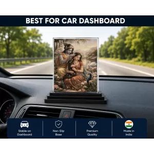 Hindu Deity Acrylic Car Dashboard Showpiece | Double-Sided Hindu Deity Photo Stand | 3 X 4 Inch Photo | Transparent Acrylic Frame With Black Base | Car Dashboard, Office & Table Decor (F70285)
