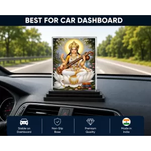 Hindu Goddess Acrylic Car Dashboard Showpiece | Double-Sided Hindu Goddess Photo Stand | 3 X 4 Inch Photo | Transparent Acrylic Frame With Black Base | Car Dashboard, Office & Table Decor (F70288)