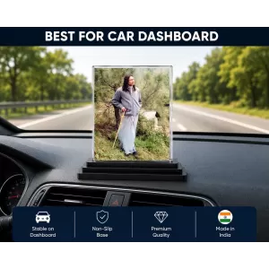 Jagadguru Kripalu Maharaj Acrylic Car Dashboard Showpiece | Double-Sided Jagadguru Kripalu Maharaj Photo Stand | 3 X 4 Inch Photo | Transparent Acrylic Frame With Black Base | Car Dashboard, Office & Table Decor (F70289)
