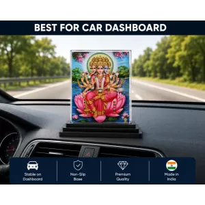 Hindu Deity Acrylic Car Dashboard Showpiece | Double-Sided Hindu Deity Photo Stand | 3 X 4 Inch Photo | Transparent Acrylic Frame With Black Base | Car Dashboard, Office & Table Decor (F70294)