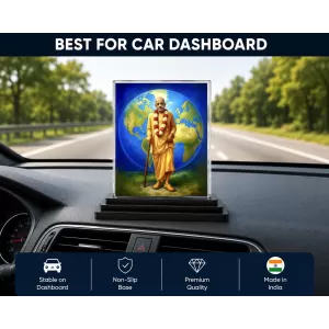 A.C. Bhaktivedanta Swami Prabhupada Acrylic Car Dashboard Showpiece | Double-Sided A.C. Bhaktivedanta Swami Prabhupada Photo Stand | 3 X 4 Inch Photo | Transparent Acrylic Frame With Black Base | Car Dashboard, Office & Table Decor (F70297)