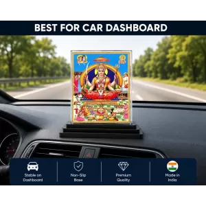 Santoshi Mata Acrylic Car Dashboard Showpiece | Double-Sided Santoshi Mata Photo Stand | 3 X 4 Inch Photo | Transparent Acrylic Frame With Black Base | Car Dashboard, Office & Table Decor (F70302)