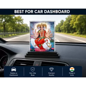 Gayatri Mata Acrylic Car Dashboard Showpiece | Double-Sided Gayatri Mata Photo Stand | 3 X 4 Inch Photo | Transparent Acrylic Frame With Black Base | Car Dashboard, Office & Table Decor (F70307)