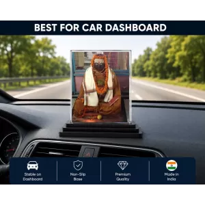 Railanga Swami Acrylic Car Dashboard Showpiece | Double-Sided Railanga Swami Photo Stand | 3 X 4 Inch Photo | Transparent Acrylic Frame With Black Base | Car Dashboard, Office & Table Decor (F70315)