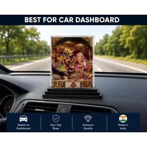 ISKCON Temple Acrylic Car Dashboard Showpiece | Double-Sided ISKCON Temple Photo Stand | 3 X 4 Inch Photo | Transparent Acrylic Frame With Black Base | Car Dashboard, Office & Table Decor (F70319)