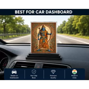 Lord Rama Acrylic Car Dashboard Showpiece | Double-Sided Lord Rama Photo Stand | 3 X 4 Inch Photo | Transparent Acrylic Frame With Black Base | Car Dashboard, Office & Table Decor (F70329)