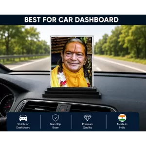 Jagadguru Kripalu Maharaj Acrylic Car Dashboard Showpiece | Double-Sided Jagadguru Kripalu Maharaj Photo Stand | 3 X 4 Inch Photo | Transparent Acrylic Frame With Black Base | Car Dashboard, Office & Table Decor (F70330)