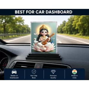 Hindu Deity Acrylic Car Dashboard Showpiece | Double-Sided Hindu Deity Photo Stand | 3 X 4 Inch Photo | Transparent Acrylic Frame With Black Base | Car Dashboard, Office & Table Decor (F70334)