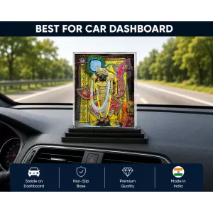 Hindu Deity Acrylic Car Dashboard Showpiece | Double-Sided Hindu Deity Photo Stand | 3 X 4 Inch Photo | Transparent Acrylic Frame With Black Base | Car Dashboard, Office & Table Decor (F70339)