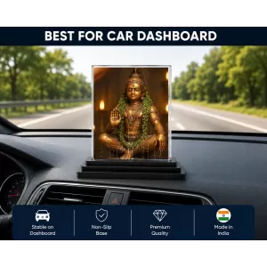 Hindu Deity Acrylic Car Dashboard Showpiece | Double-Sided Hindu Deity Photo Stand | 3 X 4 Inch Photo | Transparent Acrylic Frame With Black Base | Car Dashboard, Office & Table Decor (F70341)