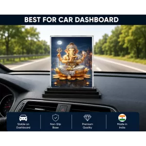 Hindu Deity Acrylic Car Dashboard Showpiece | Double-Sided Hindu Deity Photo Stand | 3 X 4 Inch Photo | Transparent Acrylic Frame With Black Base | Car Dashboard, Office & Table Decor (F70344)