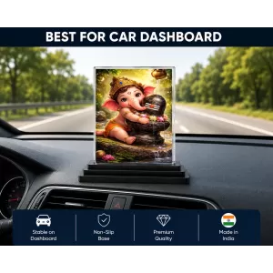 Hindu Deity Acrylic Car Dashboard Showpiece | Double-Sided Hindu Deity Photo Stand | 3 X 4 Inch Photo | Transparent Acrylic Frame With Black Base | Car Dashboard, Office & Table Decor (F70347)