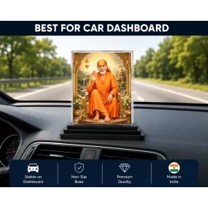 Sai Baba Acrylic Car Dashboard Showpiece | Double-Sided Sai Baba Photo Stand | 3 X 4 Inch Photo | Transparent Acrylic Frame With Black Base | Car Dashboard, Office & Table Decor (F70349) Sai Baba Acrylic Car Dashboard Showpiece | Double-Sided Sai Baba Photo Stand | 3 X 4 Inch Photo | Transparent Acrylic Frame With Black Base | Car Dashboard, Office & Table Decor (F70349)