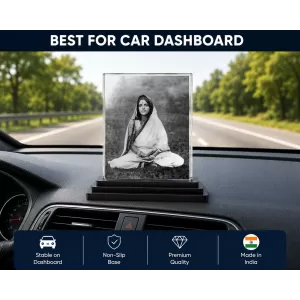 Anandamayi Ma Acrylic Car Dashboard Showpiece | Double-Sided Anandamayi Ma Photo Stand | 3 X 4 Inch Photo | Transparent Acrylic Frame With Black Base | Car Dashboard, Office & Table Decor (F70351)