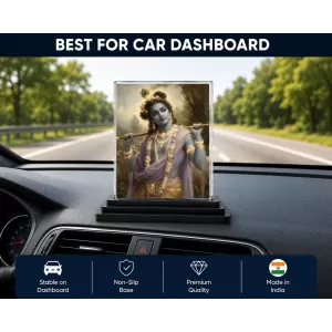 Hindu Deity Acrylic Car Dashboard Showpiece | Double-Sided Hindu Deity Photo Stand | 3 X 4 Inch Photo | Transparent Acrylic Frame With Black Base | Car Dashboard, Office & Table Decor (F70360)