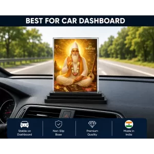 Sant Kabir Das Acrylic Car Dashboard Showpiece | Double-Sided Sant Kabir Das Photo Stand | 3 X 4 Inch Photo | Transparent Acrylic Frame With Black Base | Car Dashboard, Office & Table Decor (F70361)