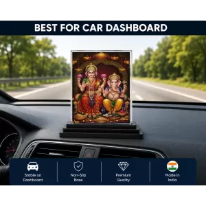 Lord Ganesha Acrylic Car Dashboard Showpiece | Double-Sided Lord Ganesha Photo Stand | 3 X 4 Inch Photo | Transparent Acrylic Frame With Black Base | Car Dashboard, Office & Table Decor (F70362)