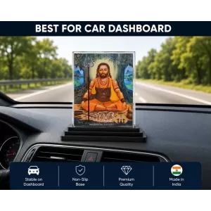 Matsyendranath Acrylic Car Dashboard Showpiece | Double-Sided Matsyendranath Photo Stand | 3 X 4 Inch Photo | Transparent Acrylic Frame With Black Base | Car Dashboard, Office & Table Decor (F70386)