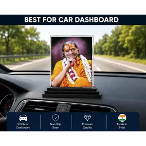 Jagadguru Kripalu Maharaj Acrylic Car Dashboard Showpiece | Double-Sided Jagadguru Kripalu Maharaj Photo Stand | 3 X 4 Inch Photo | Transparent Acrylic Frame With Black Base | Car Dashboard, Office & Table Decor (F70389)