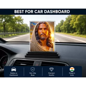 AI Devotional Art Acrylic Car Dashboard Showpiece | Double-Sided AI Devotional Art Photo Stand | 3 X 4 Inch Photo | Transparent Acrylic Frame With Black Base | Car Dashboard, Office & Table Decor (F70396)