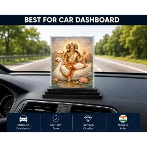 Gayatri Mata Acrylic Car Dashboard Showpiece | Double-Sided Gayatri Mata Photo Stand | 3 X 4 Inch Photo | Transparent Acrylic Frame With Black Base | Car Dashboard, Office & Table Decor (F70400)