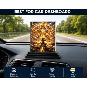 Hindu Deity Acrylic Car Dashboard Showpiece | Double-Sided Hindu Deity Photo Stand | 3 X 4 Inch Photo | Transparent Acrylic Frame With Black Base | Car Dashboard, Office & Table Decor (F70402)
