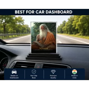 Maharishi Veda Vyasa Acrylic Car Dashboard Showpiece | Double-Sided Maharishi Veda Vyasa Photo Stand | 3 X 4 Inch Photo | Transparent Acrylic Frame With Black Base | Car Dashboard, Office & Table Decor (F70413)