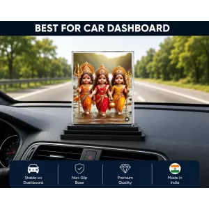 Durga Maa Acrylic Car Dashboard Showpiece | Double-Sided Durga Maa Photo Stand | 3 X 4 Inch Photo | Transparent Acrylic Frame With Black Base | Car Dashboard, Office & Table Decor (F70414)