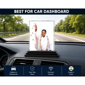 Mata Amritanandamayi Acrylic Car Dashboard Showpiece | Double-Sided Mata Amritanandamayi Photo Stand | 3 X 4 Inch Photo | Transparent Acrylic Frame With Black Base | Car Dashboard, Office & Table Decor (F70427) Mata Amritanandamayi Acrylic Car Dashboard Showpiece | Double-Sided Mata Amritanandamayi Photo Stand | 3 X 4 Inch Photo | Transparent Acrylic Frame With Black Base | Car Dashboard, Office & Table Decor (F70427)