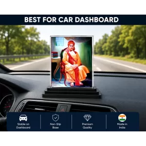 Saraswati Acrylic Car Dashboard Showpiece | Double-Sided Saraswati Photo Stand | 3 X 4 Inch Photo | Transparent Acrylic Frame With Black Base | Car Dashboard, Office & Table Decor (F70429)