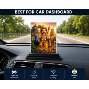 Hindu Deity Acrylic Car Dashboard Showpiece | Double-Sided Hindu Deity Photo Stand | 3 X 4 Inch Photo | Transparent Acrylic Frame With Black Base | Car Dashboard, Office & Table Decor (F70430)