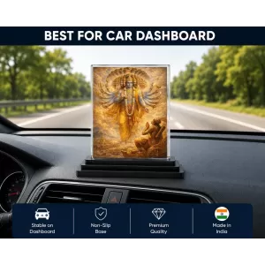 Hindu Deity Acrylic Car Dashboard Showpiece | Double-Sided Hindu Deity Photo Stand | 3 X 4 Inch Photo | Transparent Acrylic Frame With Black Base | Car Dashboard, Office & Table Decor (F70440)