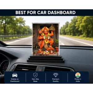 Hanuman Acrylic Car Dashboard Showpiece | Double-Sided Hanuman Photo Stand | 3 X 4 Inch Photo | Transparent Acrylic Frame With Black Base | Car Dashboard, Office & Table Decor (F70465)