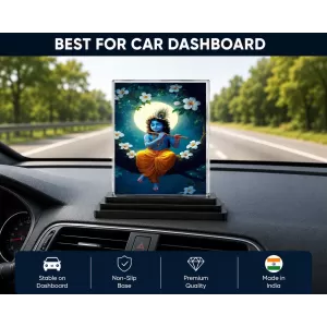 Hindu Deity Acrylic Car Dashboard Showpiece | Double-Sided Hindu Deity Photo Stand | 3 X 4 Inch Photo | Transparent Acrylic Frame With Black Base | Car Dashboard, Office & Table Decor (F70474)