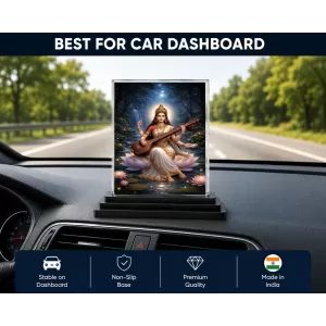 Hindu Deity Acrylic Car Dashboard Showpiece | Double-Sided Hindu Deity Photo Stand | 3 X 4 Inch Photo | Transparent Acrylic Frame With Black Base | Car Dashboard, Office & Table Decor (F70490)